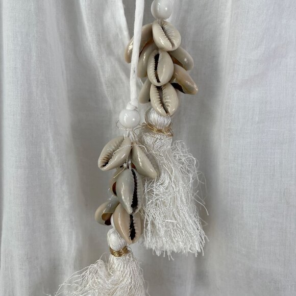 True Destinations Womens Medium White Beach Boho Tunic Dress Seashell Tassels - Picture 8 of 11